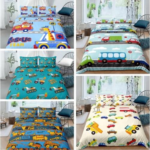 Cartoon Car Bedding Set For Children Creative Funny 3D Animals Duvet Cover Single King Queen Twin Full Double High End Bed Set