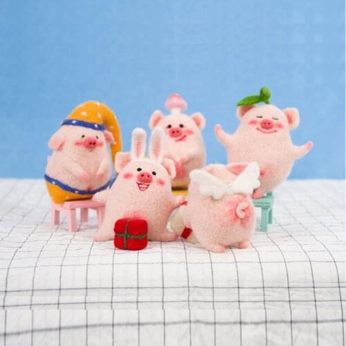 Non-Finished Wool Felt Kit Funny DIY Plush Doll Toy Animal Pig Wool Needle Felting Material Package For Kids Children Gift 2021
