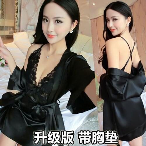 Tufaha Large Size Two-piece Nightdress with Chest Pad Ice Silk Sexy Nightgown Pijamas Women Sexy Sleepwear Women Set