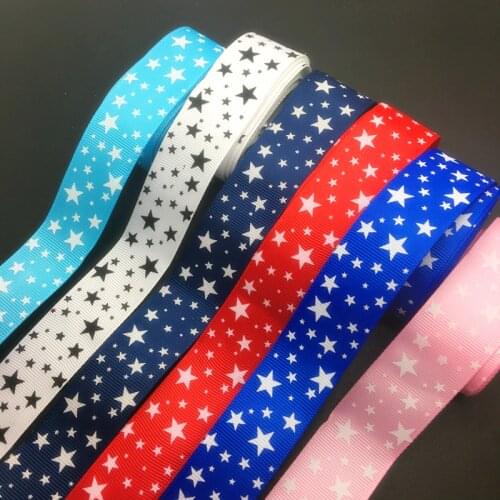 Wholesale 5 Yards 1Inch 25mm Wide Stars Printed Grosgrain Ribbon Hair Bow/Christmas/wedding DIY Sewing Craft #010