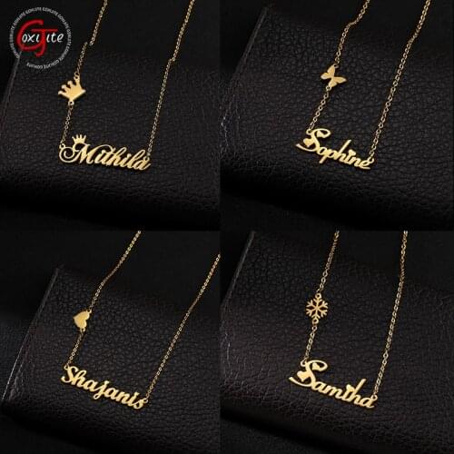 Stainless Steel Custom Name Necklaces Crown Butterfly Pendant Personalized Necklace For Women Jewelry Gift