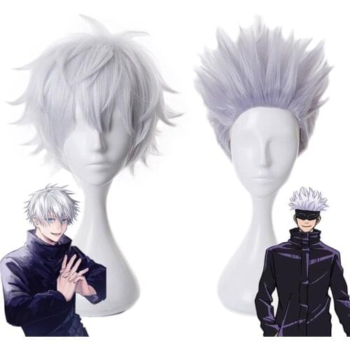 Anime Jujutsu Kaisen Gojo Satoru Short Wig Cosplay Costume Heat Resistant Synthetic Hair Men Women Carnival Party Wigs