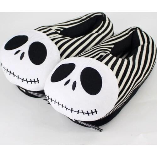 27cm The Nightmare Before Christmas Plush Slippers Jack Skellington Warm Indoor Shoes at Home for Adults