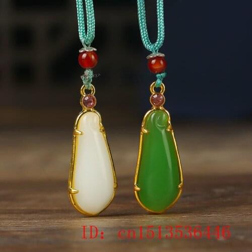 Jade Zucchini Pendant Amulet 925 Silver Fashion Crystal Charm Zircon Chalcedony Necklace Natural Gemstone Women Gifts Chinese
