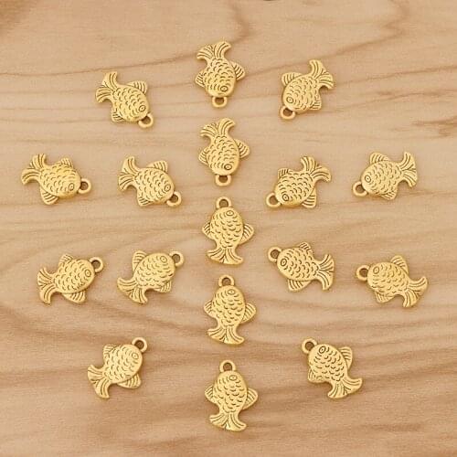 30 Pieces Antique Gold 3D Fish Charms Double Sided for DIY Necklace Bracelet Jewellery Making Accessories 16x11mm