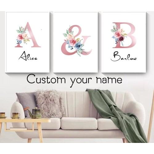 Custom Name Canvas Print 26 letters Flowers Canvas Painting Diy Write Your Name on Picuter Living Room Decor Bedroom Decor