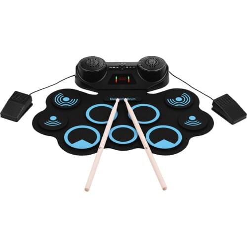 Portable Electronic Hand Roll Drum Pad Set Roll-up Sensitive Drum with Headphone Speaker Jack Built-in Speaker Recording