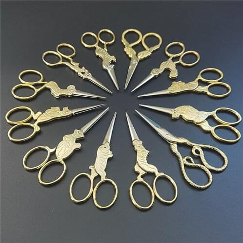 Retro gold-plated scissors Chinese style zodiac retro scissors thread end small scissors give friends high-end gifts