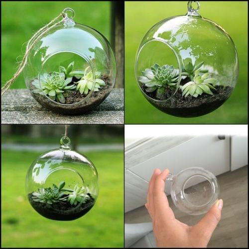 3Size Clear Glass Vases Ball Flower Hanging Transparent Vase Planter Terrarium Container Glass Home Decor
