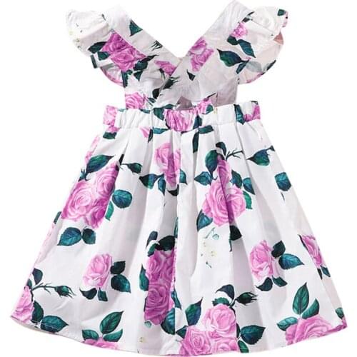 Pudcoco 1-5Y Dress Summer Baby Girls Toddler Kids Floral Print Short Sleeve A-Line Sweet Princess Cute New Fashion Sundress