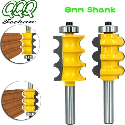 QQQ 2PC 8mm Shank Triple Bead & Triple Flute Large Molding Router Bits Set Line knife Woodworking cutter