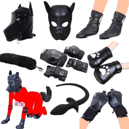 Deluxe Puppy Cosplay Dog Padder Hood Mask,Dog Rabbit Fox Tail,Dog Paw Crawling,Boots,Pet Role Play Gimp Sexy Costume Sex Toys