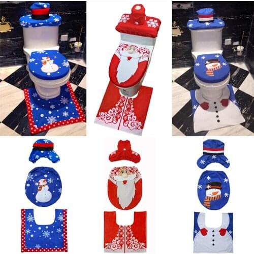 Christmas Toilet Set, 3pcs/set Household Christmas Toilet Seat Cover Radiator Cap Cover and Toilet Foot Pad Cover