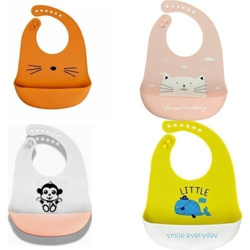 Baby Bibs Cartoon Panda Silicone Waterproof Adjustable Girls Boys Bibs Infant Toddler Apron Baby Feeding Stuff Kids Gift