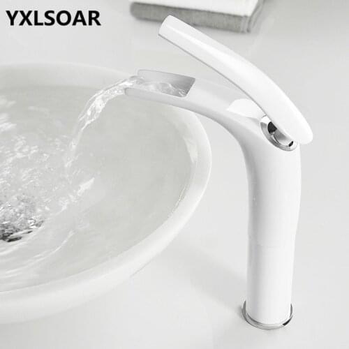 Bathroom Basin Faucet White Baking Solid Brass Unique Design Sink Mixer Tap Hot and Cold Waterfall Basin Faucet Free Shipping