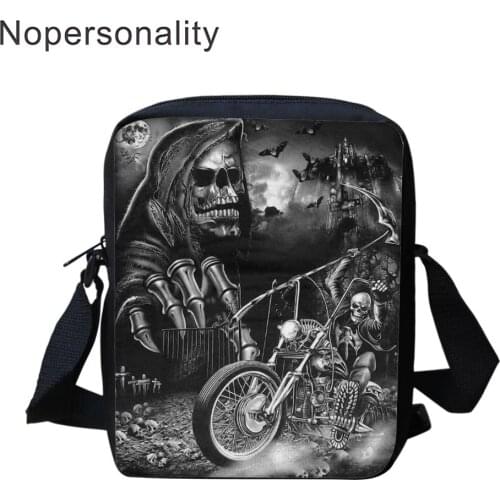Nopersonality Balck Punk Skull Print Crossbody Bag for Boys Cool Male Casual Shoulder Bags 2019 Fashion Small Messenger Bags