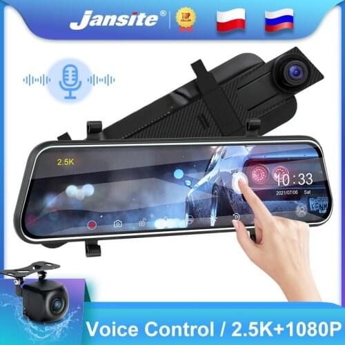 Jansite 10" Car DVR 2.5K+1080P Voice Control Video Recorders Mirror Touch Screen Time-lapse Video Registrars Waterproof Rear Cam