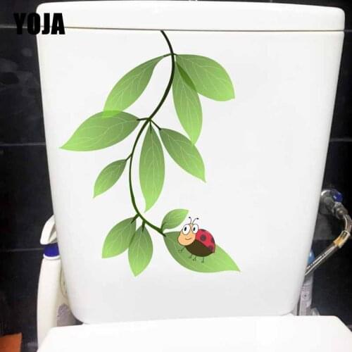 YOJA 16.6X22.4CM Green Leaves Of Tender Green Plants And Coccinella Septempunctata Home Decor Wall Sticker Toilet Decal T5-1060