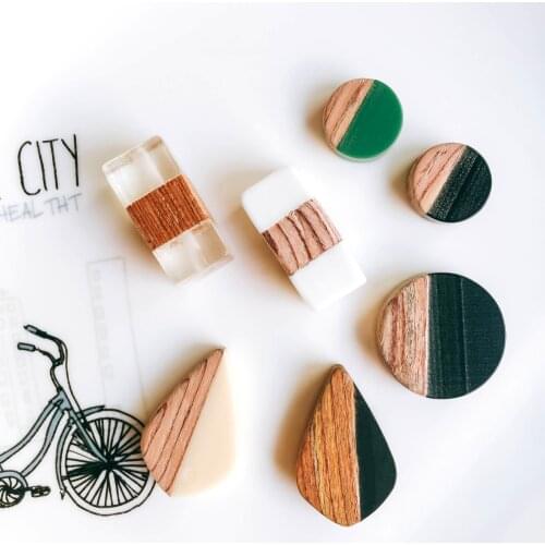 ZEROUP Resin Wood Eardrop Round Rectangle Beads Earring Pendant Necklace Charms Supplies for Jewelry Finding 4pcs
