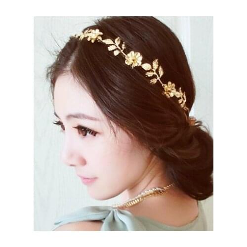 New Vintage Gold Leaf Crystal Flower Elastic Hair bands Glitter Wedding Bridal Headbands Girls Women Hair Jewelry Headwear