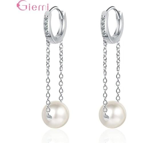 925 Sterling Silver Cute Pearl Statement Earrings For Women Girls Wedding CZ Crystal Anniversary Gift Fashion Jewelry Wholesale