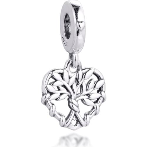 Fits Pandora Bracelet Genuine 925 Sterling Silver Heart Family Tree Dangle Charm Beads for Women Jewelry DIY Making Kralen