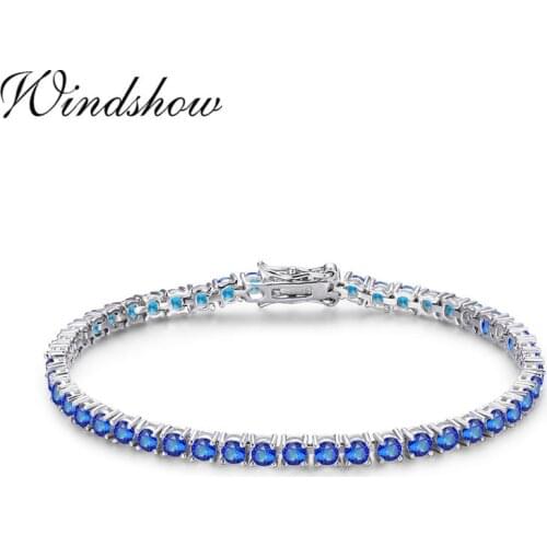 3mm 925 Sterling Silver Round Blue Spinel Stone Tennis Bracelets For Women Pulseras Pulseira Bracelete Jewelry Girl Friend Gift