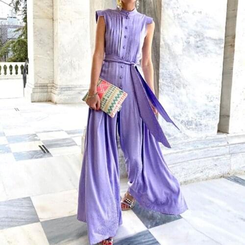 2021 Women Summer Casual Vintage Pattern Print Jumpsuit Fashion Button Loose Sleeveless Elegant Jumpsuit Slim Streetwear Rompers