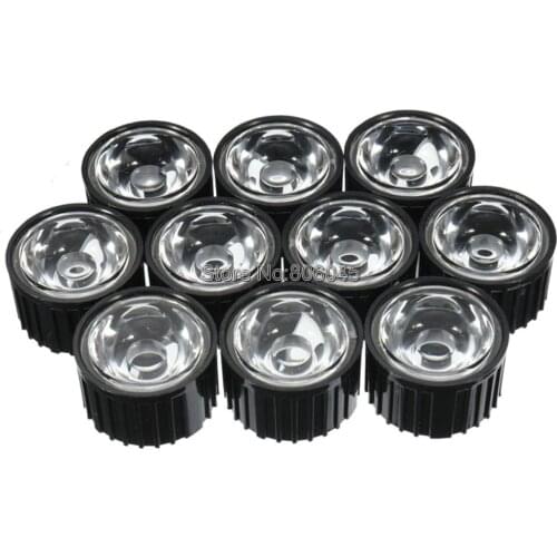 10pcs 5 15 30 45 60 90 120 Degree Angle LED Lens w/20mm Holder Flat Transparent Lens Reflector for 1W 3W High Power LED Emitter