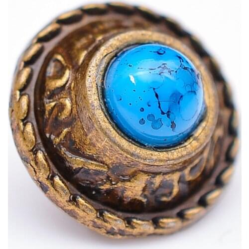 10pcs Retro Brass Flower Engraved Rope Side Western Turquoise Leather Concho For Leathercraft Bag Wallet Belt Saddle Decor