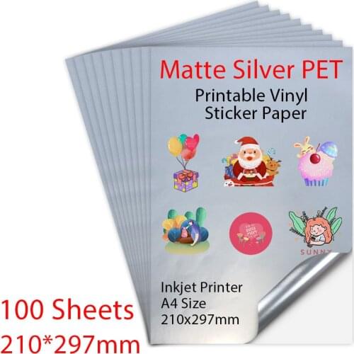 100Sheets A4 Matte Silver Printable Vinyl Sticker Paper Color 210*297mm Waterproof Copy Paper Printer Paper For Inkjet Printer