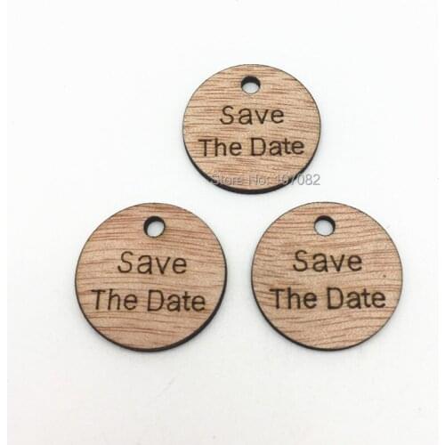 100pcs 25mm Rustic Brown Wood Save The Date Tags Disks With Hole Favor Wedding Round Circle Pendants Embellishments