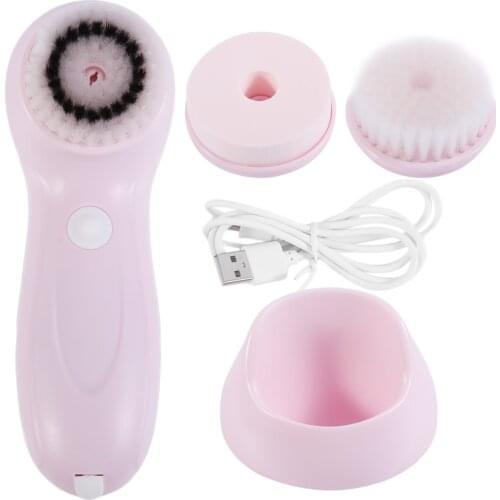 3 In1 Multifunctional Facial Cleaning Tools USB Rechargeable Electric Rotating Facial Cleansing Brush Cleaners Scrubber Summer