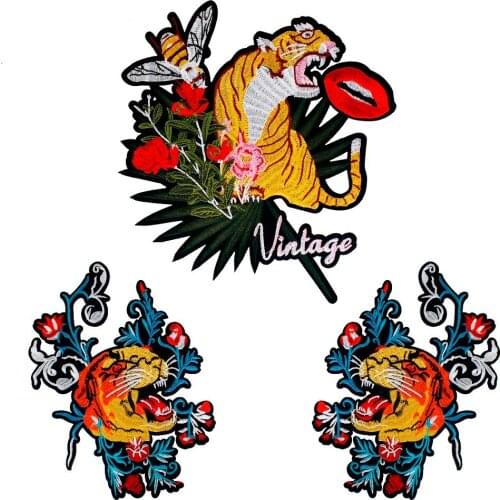 5sets Flower Tiger Back Patches Embroidery Applique Iron on Stickers Jacket Badges Decorated Badge Apparel Accessories TH1380