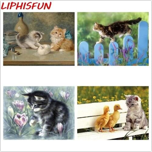 LIPHISFUN Full Square Diamond Painting Kitten Cat Duck 5D Diy Diamond Embroidery Animal Picture Of Rhinestone Home Decoration