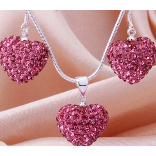 Rt645al Fashion Rose Heart Pedant Necklace earring set lot Ball Bead JEWELLRY crystal crystal