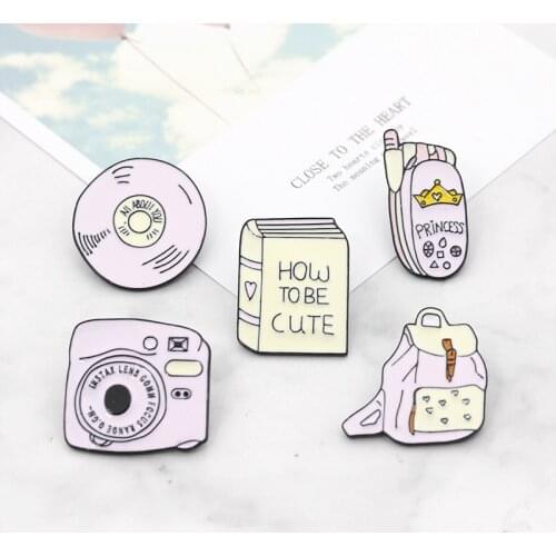 Backpack book mobile phone camera CD enamel brooch cartoon girl K brooch clothes lapel denim shirt jewelry children jewelry gift