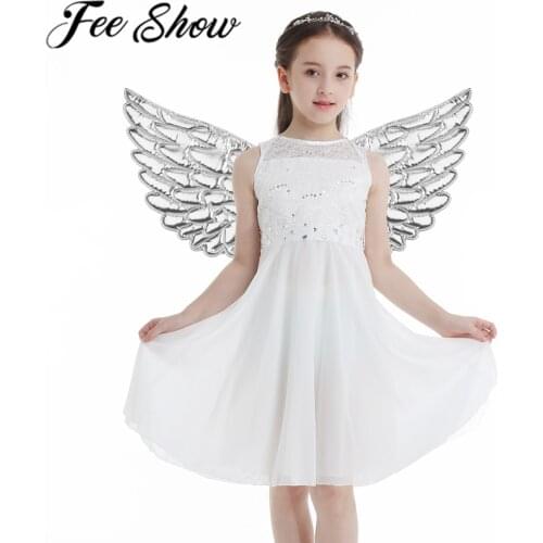 Kids Children Lightweight Glossy Metallic Angel Wings For Halloween Cosplay Photography Masquerade Party Costume Accessory