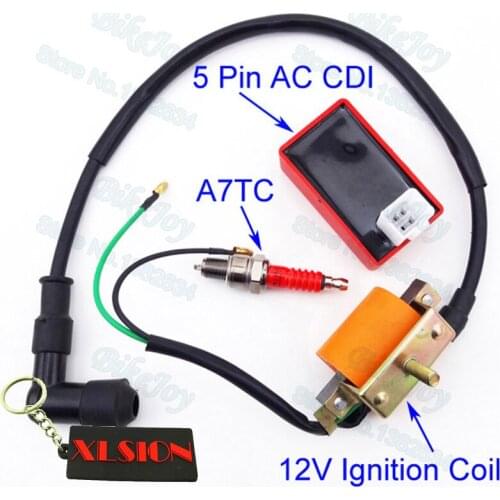 Racing Ignition Coil & A7TC Spark Plug & 5 Pin AC CDI For 50cc 70cc 90cc 110cc ATV Quad Pit Dirt Bike