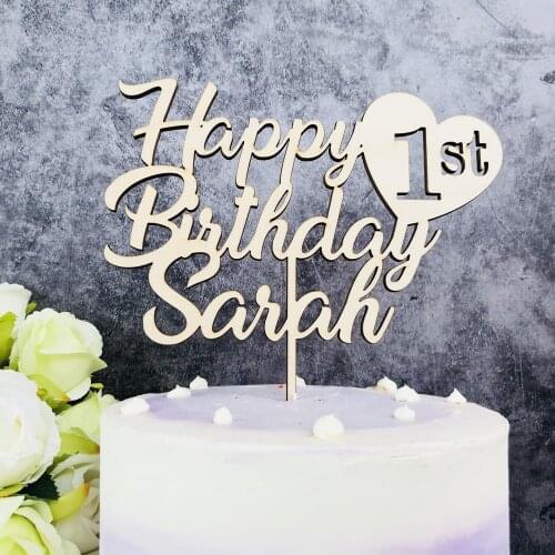 Personalized Wooden Happy Birthday Cake Topper,Custom Name and Age Gold Mirror Birthday Cake Topper,Unique Birthday Party Decor