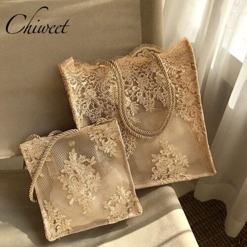 Ins Vintage Luxury Embroidered Shoulder Bags Girls Designer Handbags Large Lace Bag Women Casual Tote Bag 2 Sets Shopping Bags