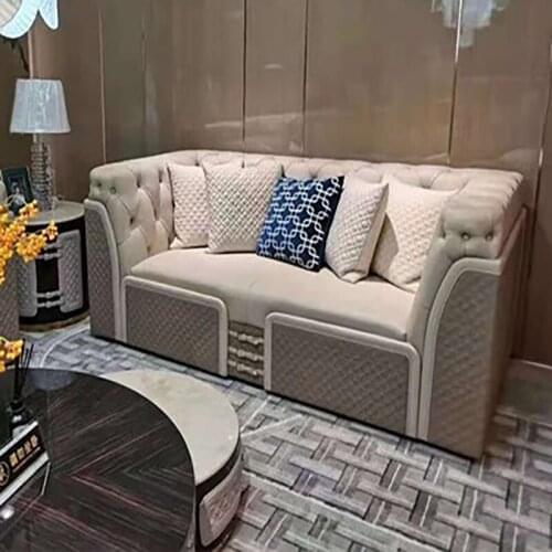 Italian Italian light luxury leather sofa combination modern minimalist luxury villa living room large apartment leather art