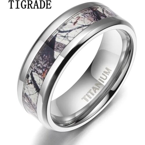 TIGRADE Men Women Ring Titanium New Unique Design Forest Scenery Inlay Cool Couple Ring for Wedding Anniversary Band 6/8mm