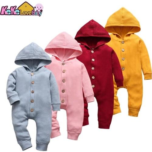 Baby Girls Boys Rompers Solid Color Hooded Cotton Long Sleeve Jumpsuit Newborn Clothes Pajamas For Autumn Infant Clothing