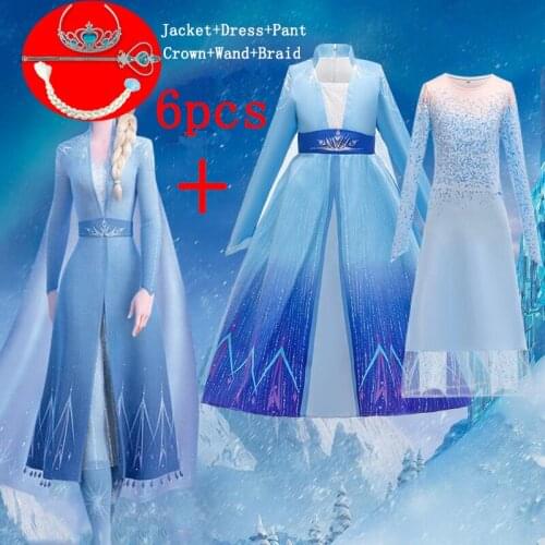 Summer Girls Dress Halloween Carnival Dress up Children Lace Princess Cosplay Dress With Crown Braid and Magic Wand