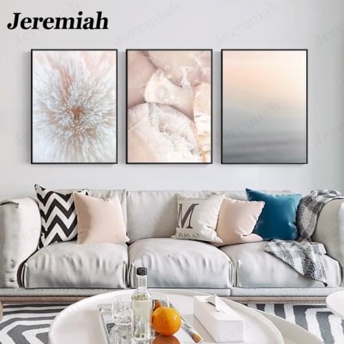 Nordic Minimalist Canvas Plant Poster Light Pink Blush Gray Leaf Picture Print Wall Art Living Room Home Decoration