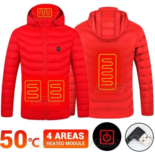 4 Areas Heated Vest Warm Windbreaker Thermal Jacket USB Heated Jackets Coat Mens Autumn Clothing Winter Trekking Fishing Man