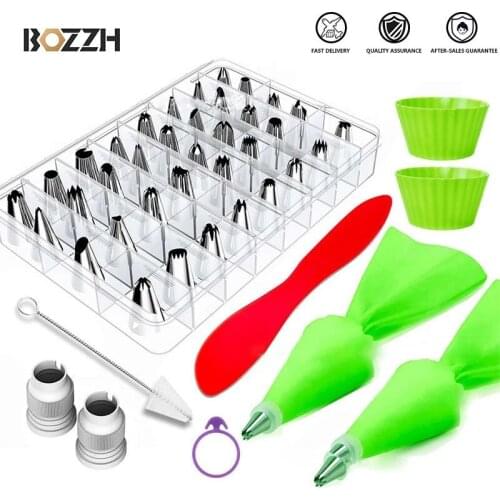 BOZZH 45Pcs Russian Piping Tips Nozzles Tulip Stainless Steel Flower Cream Cake Nozzles Tips And Bag Cake Decoration Tools