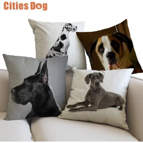 Europe Style Linen Cotton Washable Animal Great Dane Dog Art PRINTED Sofa Decorative Pillow Cushion Cover Square 30*30 45*45CM