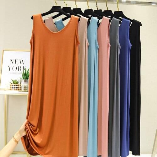 Casual Sleep Dress Modal Sleepwear Solid Nightie Nightgown Women Night Dress Intimate Lingerie Nightwear Sleeveless Bath Gown